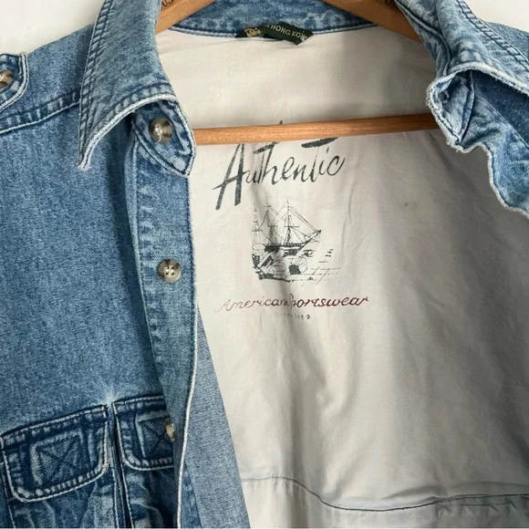 Vintage 90s Denim Utility Jacket – Size Large - Picture 3 of 7